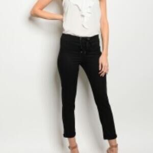 Oboe Drawstring Black Cropped Drawstring Waist Pants Size Small